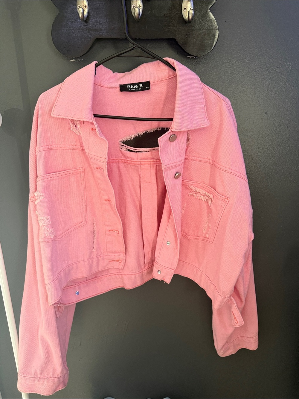 Pink Cropped destressed Denim Jacket - Women